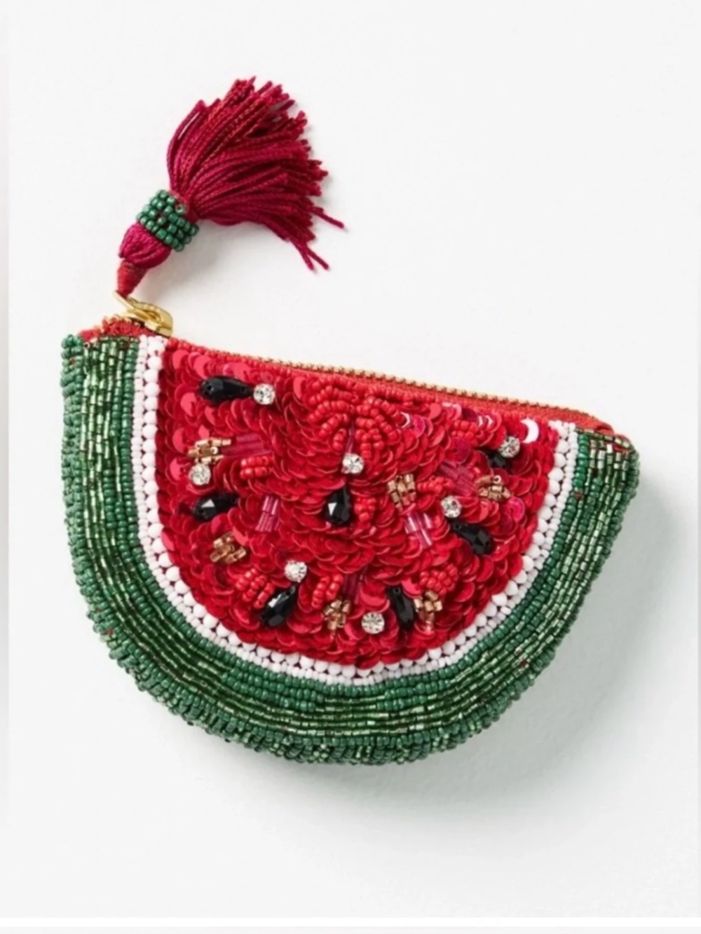 NWT Anthropologie Watermelon Slice Fruit Coin Purse Bag Cosmo Sequin Clutch Cute
